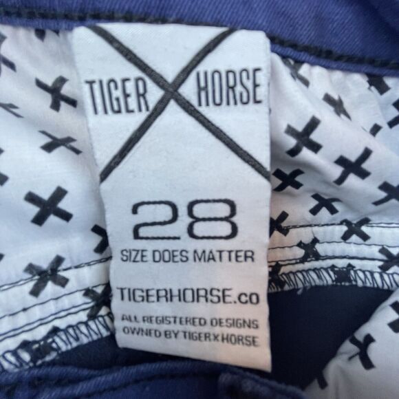 Tiger X Horse Denim Pants Mens 28 Blue Skinny Zip Ankle Flap Pocket Streetwear - Picture 9 of 10